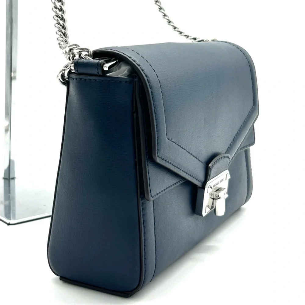 Michael Kors Kinsley leather Medium shoulder Flap Crossbody Bag Navy Blue